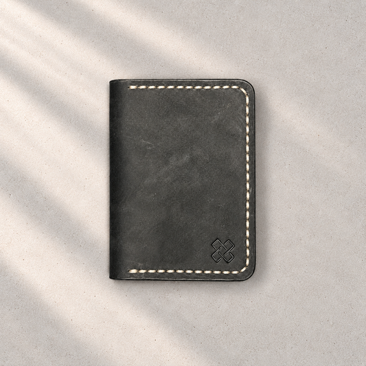 THE COPPERFIELD Bi-Fold Leather Card Holder (Black and Purple) - Novelty Atelier
