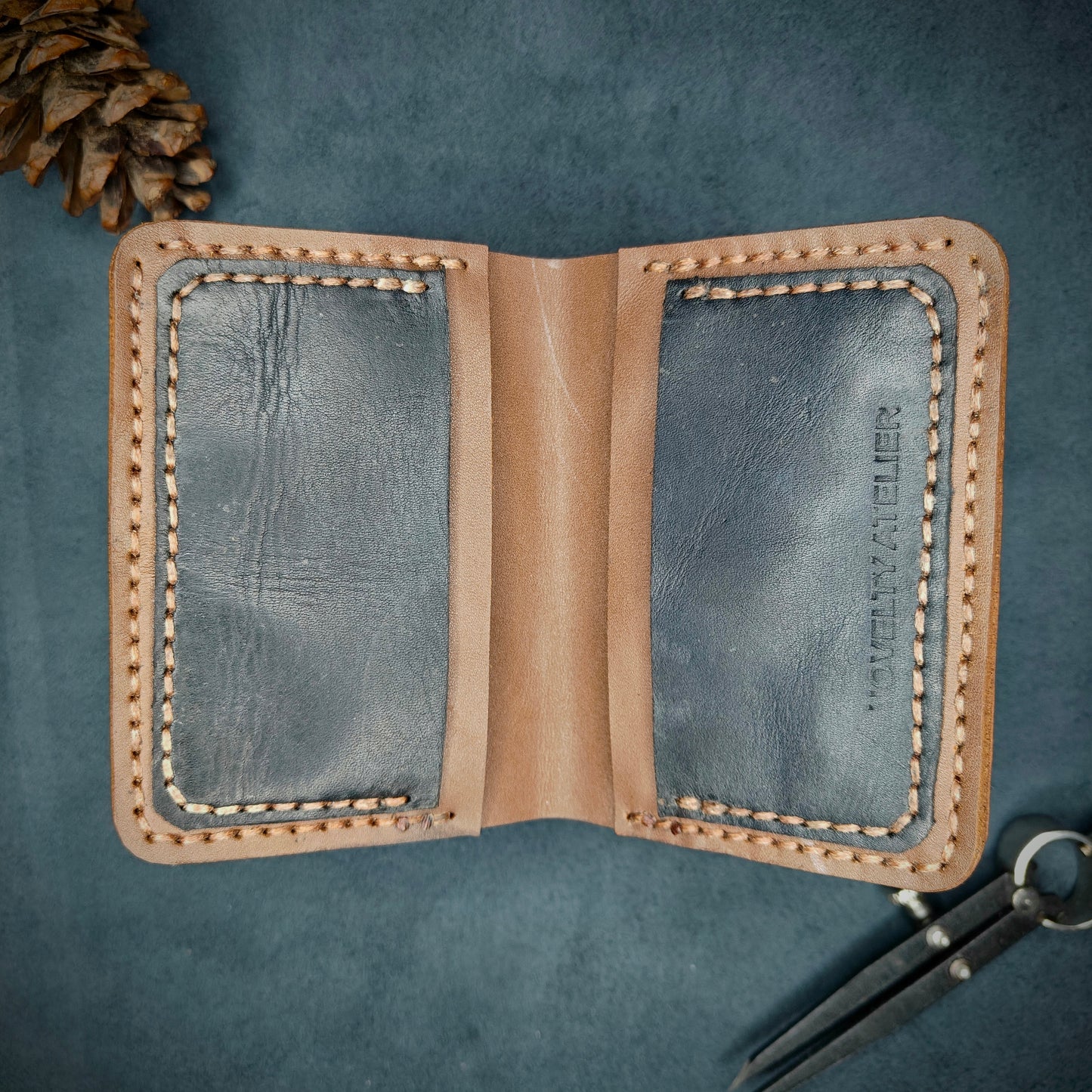 THE MIRAGE Bi-Fold Leather Wallet (Brown and Navy Blue) - Novelty Atelier