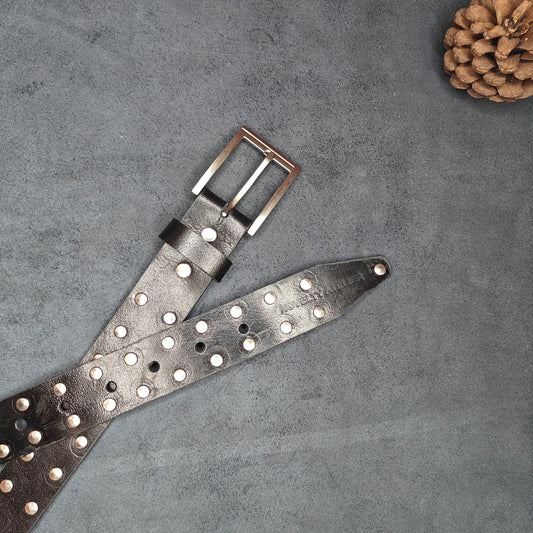 Black Leather Studded Belt