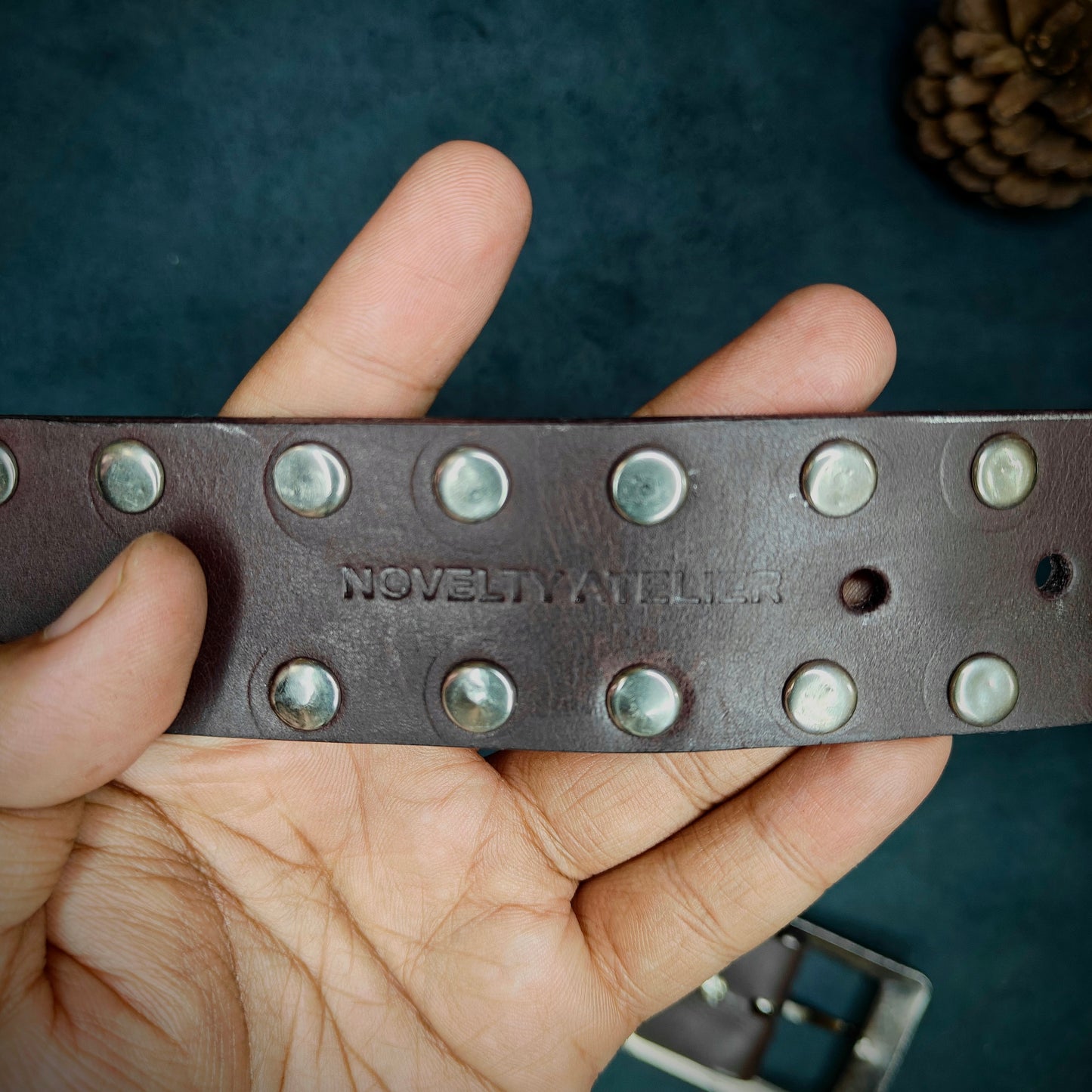 Maroon Leather Studded Belt