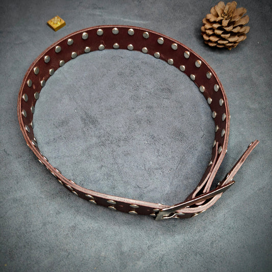 Maroon Leather Studded Belt