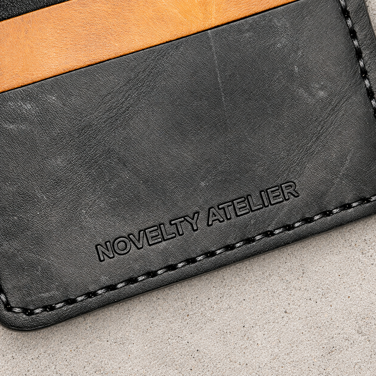 THE COPPERFIELD Bi-Fold Leather Card Holder (Black and Mustard Crunch) - Novelty Atelier