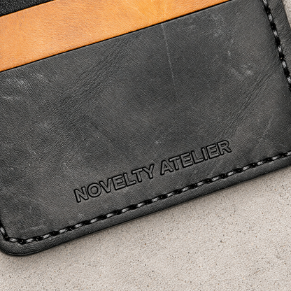 THE COPPERFIELD Bi-Fold Leather Card Holder (Black and Mustard Crunch) - Novelty Atelier