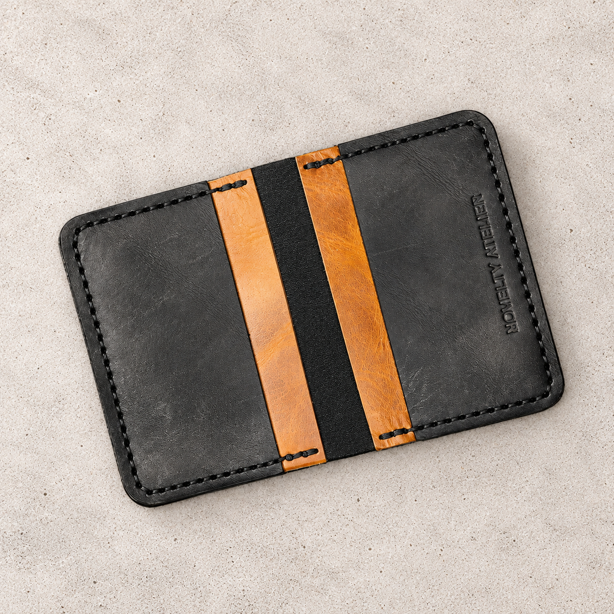 THE COPPERFIELD Bi-Fold Leather Card Holder (Black and Mustard Crunch) - Novelty Atelier