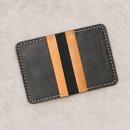 THE COPPERFIELD Bi-Fold Leather Card Holder (Black and Mustard Crunch) - Novelty Atelier
