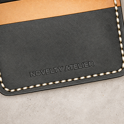 THE COPPERFIELD Bi-Fold Leather Card Holder (Black and Mustard Crunch) - Novelty Atelier