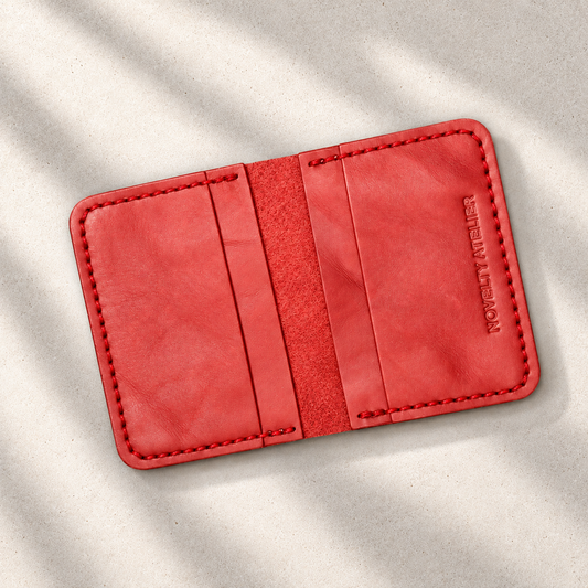THE COPPERFIELD Bi-Fold Leather Card Holder (Red) - Novelty Atelier