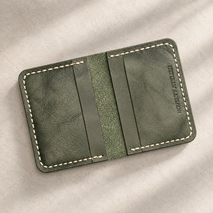THE COPPERFIELD Bi-Fold Leather Card Holder (Olive Green) - Novelty Atelier