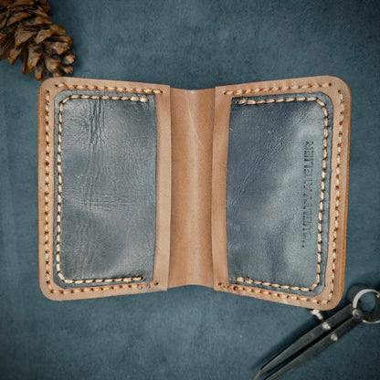 THE MIRAGE Bi-Fold Leather Wallet (Brown and Navy Blue) - Novelty Atelier