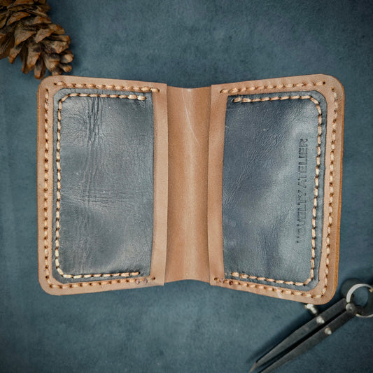 THE MIRAGE Bi-Fold Leather Wallet (Brown and Navy Blue) - Novelty Atelier