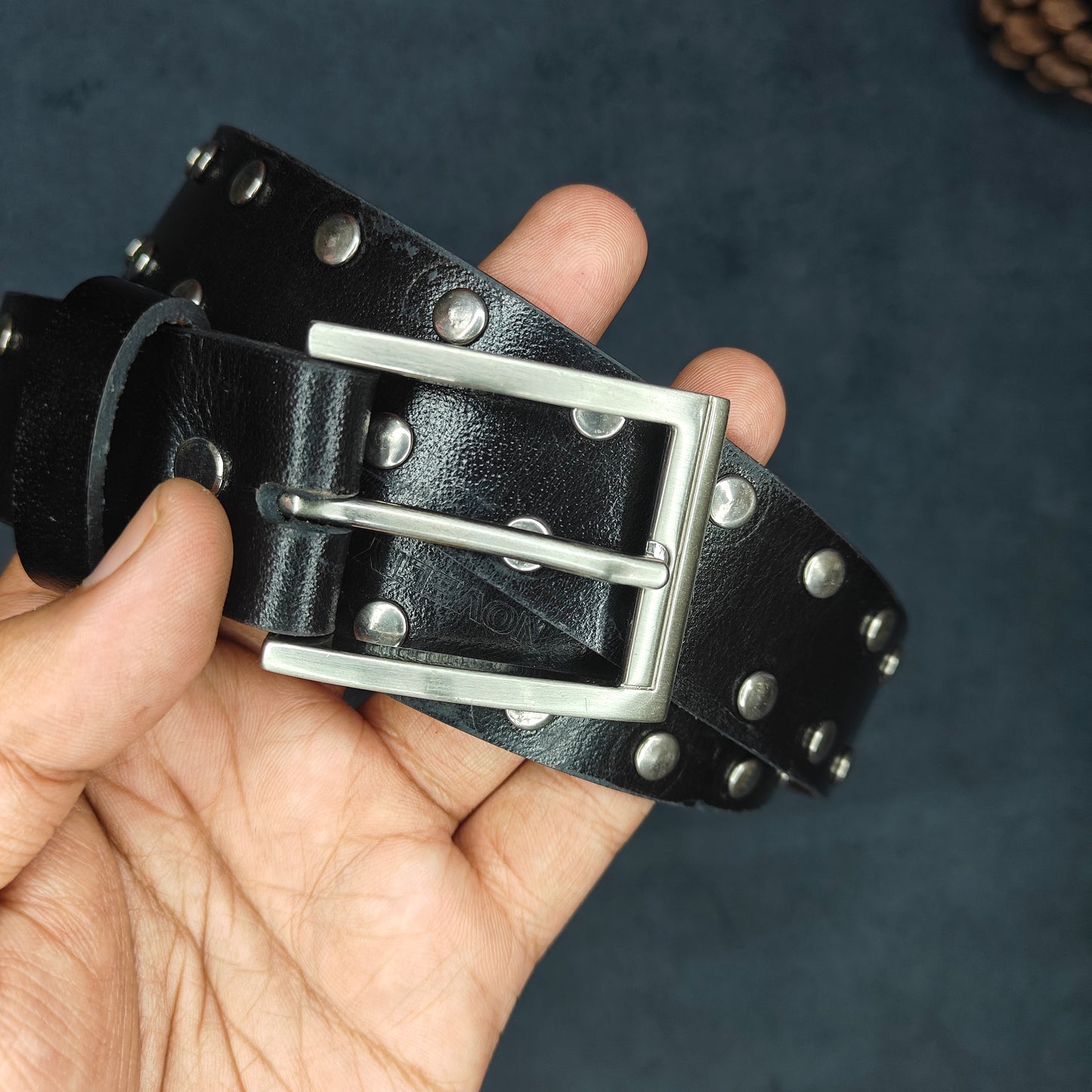 Black Leather Studded Belt
