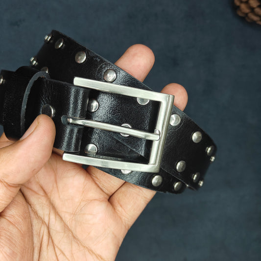 Black Leather Studded Belt
