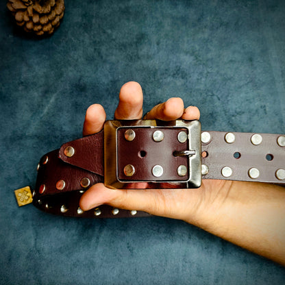 Maroon Leather Studded Belt