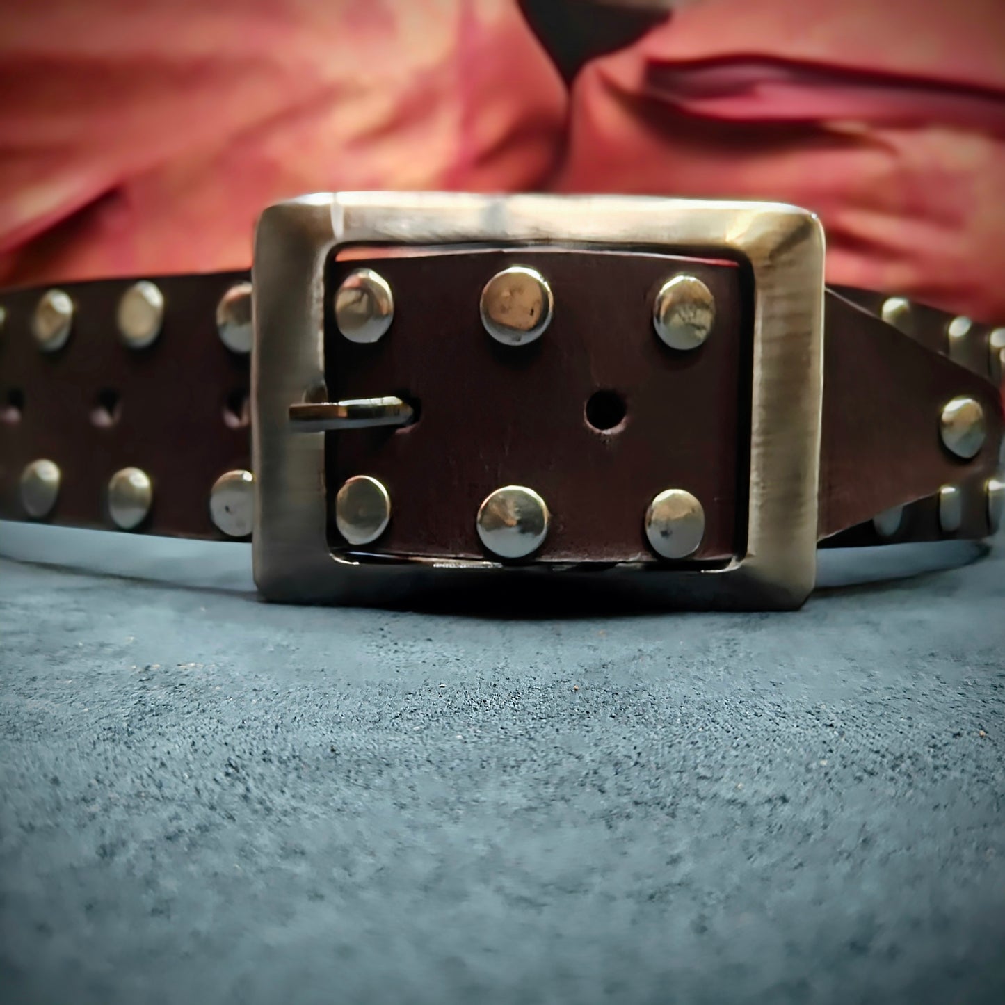Maroon Leather Studded Belt