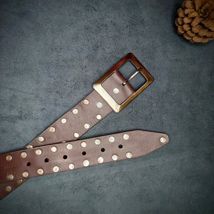 Maroon Leather Studded Belt