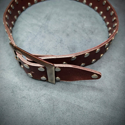 Maroon Leather Studded Belt