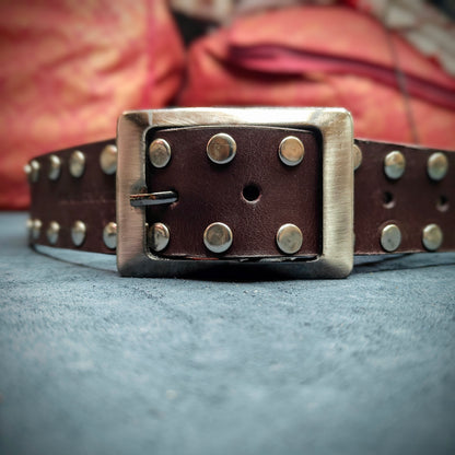 Maroon Leather Studded Belt