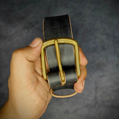Formal Leather Belt - Brass Hardware - 35 mm