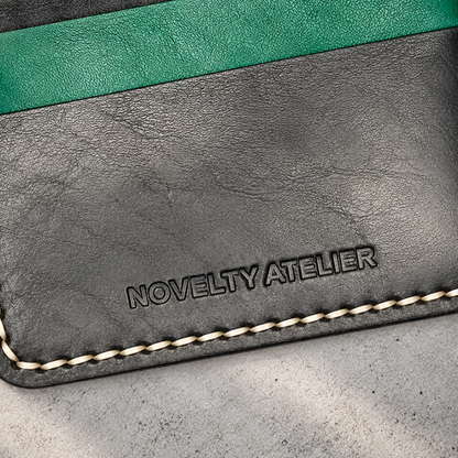 THE COPPERFIELD Bi-Fold Leather Card Holder (Black and Green) - Novelty Atelier